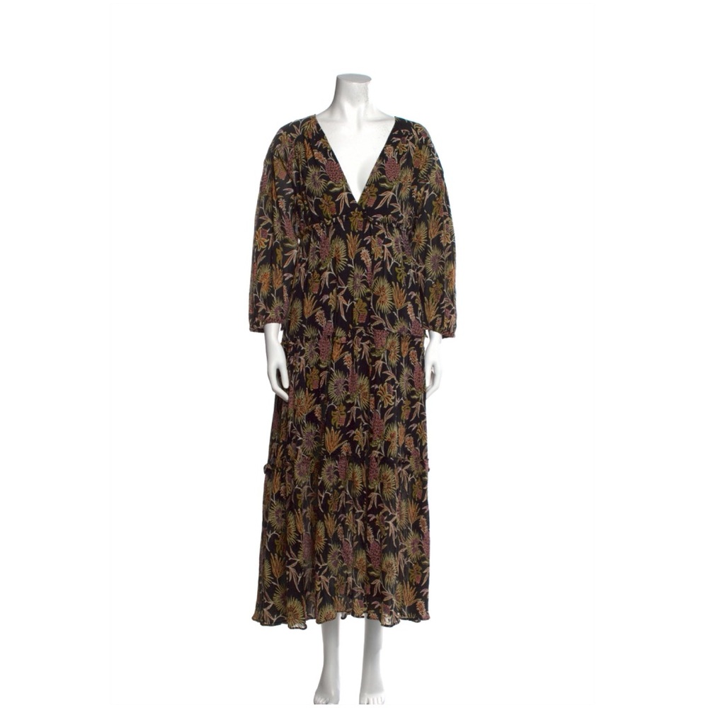 Banjanan Brown and Black Floral Maxi Dress with Plunge Neckline